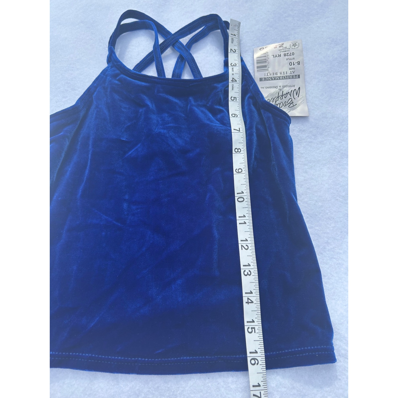 Body Wrappers Girls Royal Blue Velvet Camisole Dance Top Kids Size 8-10